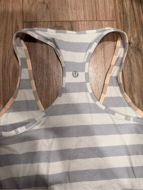 lululemon athletica White and Light Gray Striped Racerback Tank